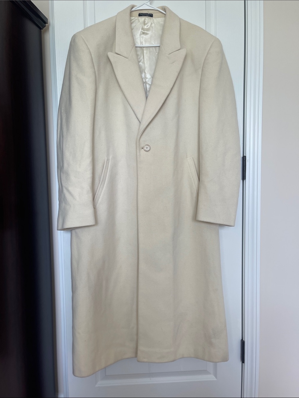 Men's Cream Single-Button  100% Wool Pea Coat